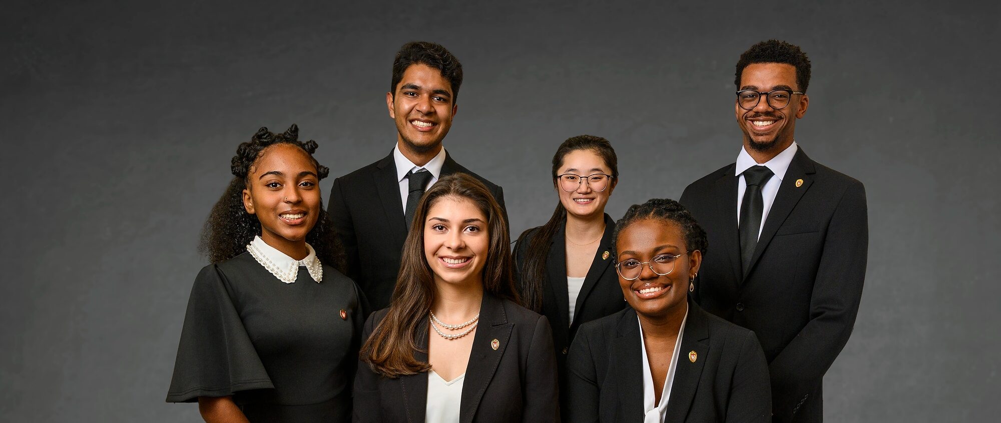 A studio portrait of the six senior class officers for the class of 2027